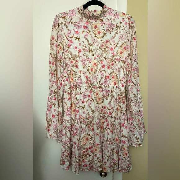 NWT Altar’s State Floral High Neck Tiered Long Bell Sleeve Dress Size Large - Picture 1 of 11